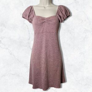 Luna Chix Dusty Pink Sparkly Sweetheart Puff Sleeve Keyhole Back Mini Dress